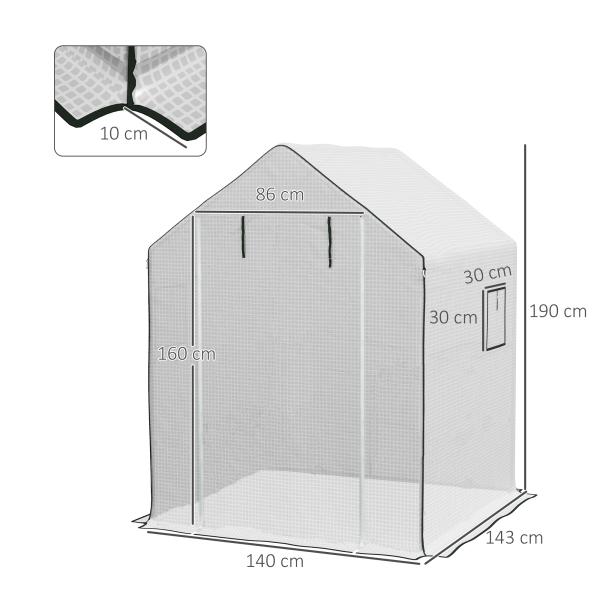Cobertura de Substituição para Estufa 140x143x190 cm com Janela Porta Anti - UV Proteção de Plantas para Jardim Branco
