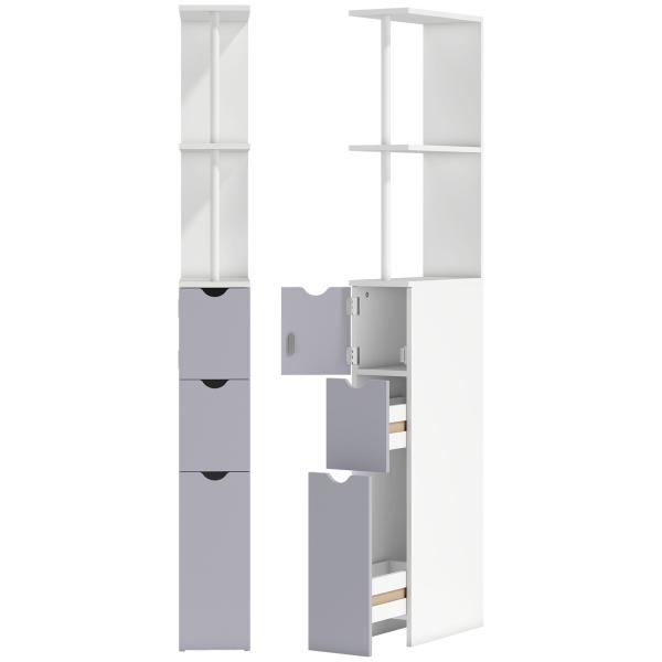 Armário Alto para Casa de Banho com 2 Prateleiras 1 Porta e 2 Gavetas 15x33x136 cm Branco