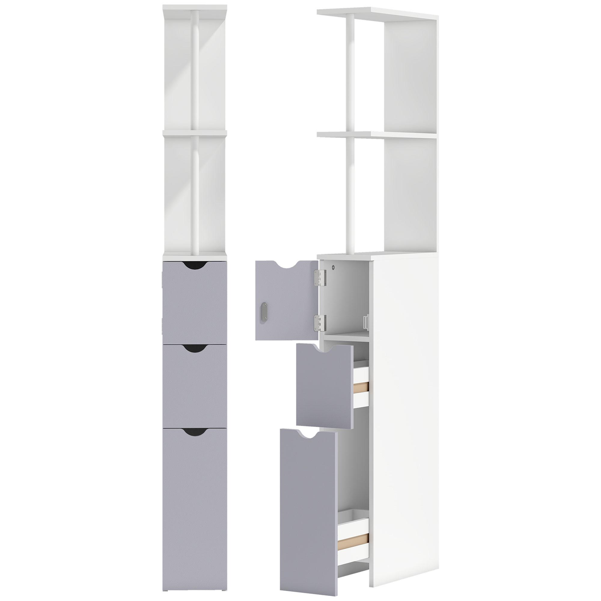 Armário Alto para Casa de Banho com 2 Prateleiras 1 Porta e 2 Gavetas 15x33x136 cm Branco