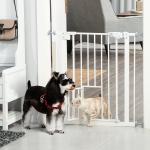 Barreira de Segurança para Cães Animais de Estimação 74 - 80cm para Escadas Portas e Corredor com Porta com Fechamento Automático e Sistema de Duplo Bloqueio Altura 76,2cm Branco