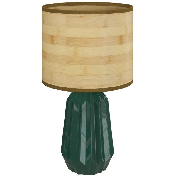 Candeeiro de Mesa com Base de Cerâmica e Ecrã de Linho Estilo Retro com Interruptor E27 40W Verde e Madeira
