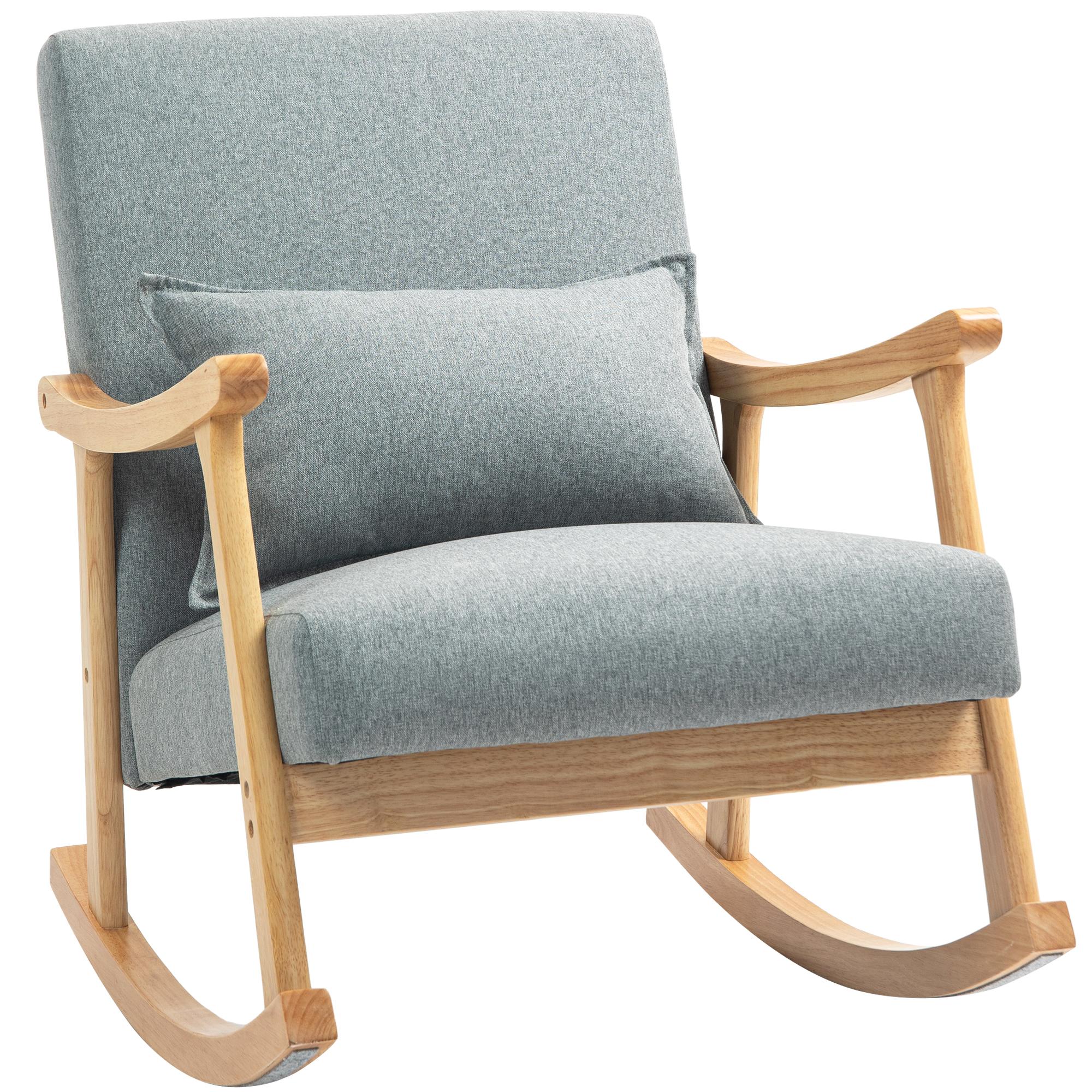 Poltrona Baloiço Moderna Poltrona de Amamentação com Almofada Lombar e Base de Madeira 65x87x84 cm Cinza Claro