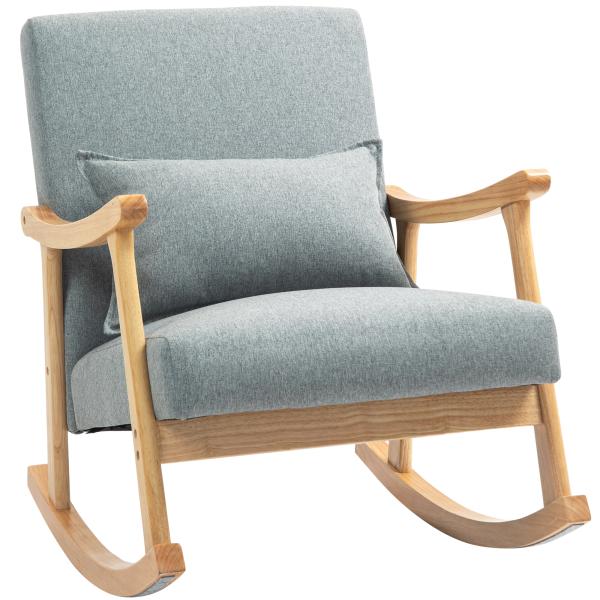 Poltrona Baloiço Moderna Poltrona de Amamentação com Almofada Lombar e Base de Madeira 65x87x84 cm Cinza Claro