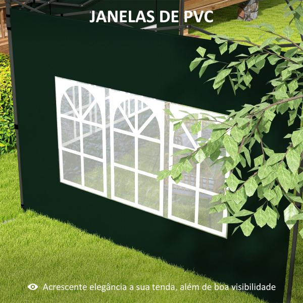 Conjunto de 2 Paredes Laterais para Tendas de 3x3m e 3x6m Paredes Laterais com Janelas Transparentes 293x193cm Verde Escuro