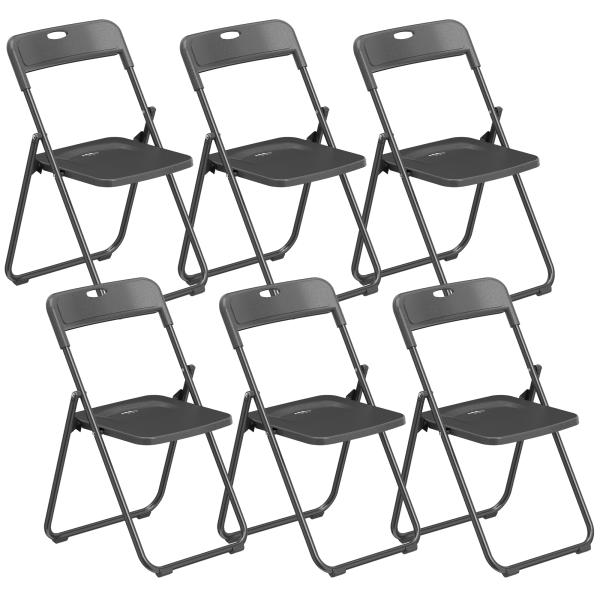 Conjunto de 6 Cadeiras Dobráveis com Encosto Curvo Assento Côncavo com Ventilação 48,5x47x75 cm Preto