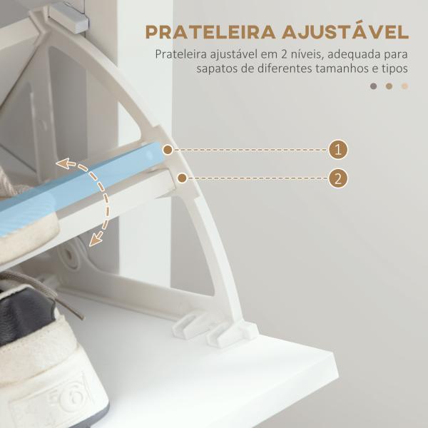 Sapateira Estreita com Prateleiras Ajustáveis e Compartimento Aberto para 10 Pares de Sapatos 58x24x105 cm Branco