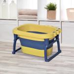Banheira Dobrável para Bebé de 0 - 6 Anos Capacidade 105L Banheira Portátil para Crianças 75,3x55,4x43cm Amarelo e Azul