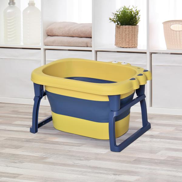 Banheira Dobrável para Bebé de 0 - 6 Anos Capacidade 105L Banheira Portátil para Crianças 75,3x55,4x43cm Amarelo e Azul