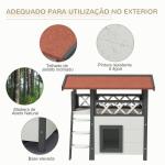 Casa para Gatos de Madeira 77x50x73cm Casa para Gatos com 2 Níveis com Teto Asfáltico Terraço Cercado Caverna e Escada Branco