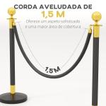 Postes Separadores de Aço Inoxidável de 2 Peças, 96 cm de Altura, Base Recheável, Corda de Veludo Preto