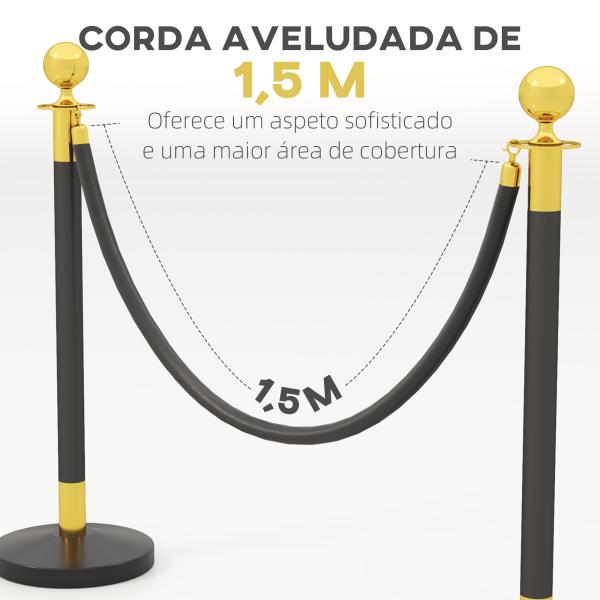 Postes Separadores de Aço Inoxidável de 2 Peças, 96 cm de Altura, Base Recheável, Corda de Veludo Preto