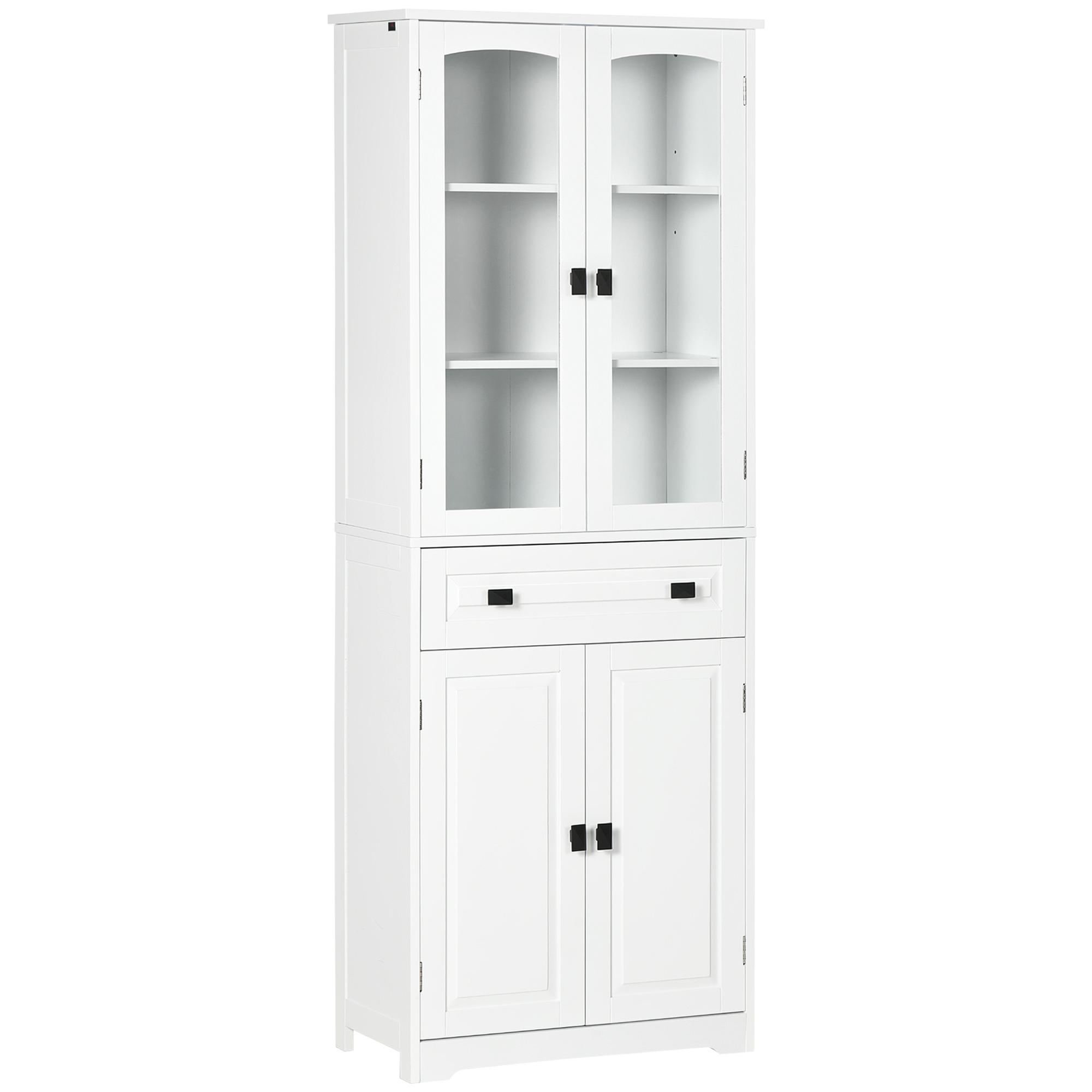Armário de Cozinha com 4 Portas 1 Gaveta e 2 Prateleiras Ajustáveis para Sala de Jantar 60x30x160 cm Branco