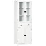 Armário de Cozinha com 4 Portas 1 Gaveta e 2 Prateleiras Ajustáveis para Sala de Jantar 60x30x160 cm Branco