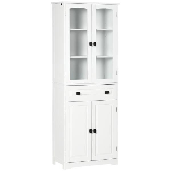 Armário de Cozinha com 4 Portas 1 Gaveta e 2 Prateleiras Ajustáveis para Sala de Jantar 60x30x160 cm Branco