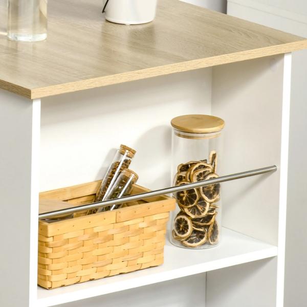 Mesa de Bar de Bistrô com 3 Prateleiras com Suporte Estilo Moderno para Cozinha e Sala de Jantar 112x57x106 cm Branco