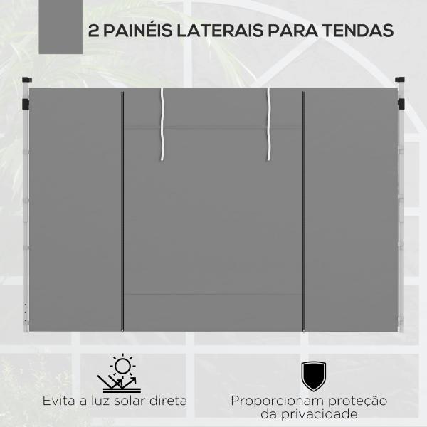 2 Paredes Laterais para Tenda 300x200 cm com Janela Enrolável e Porta com Fecho para Tendas 3x3 m ou 3x6 m Cinzento