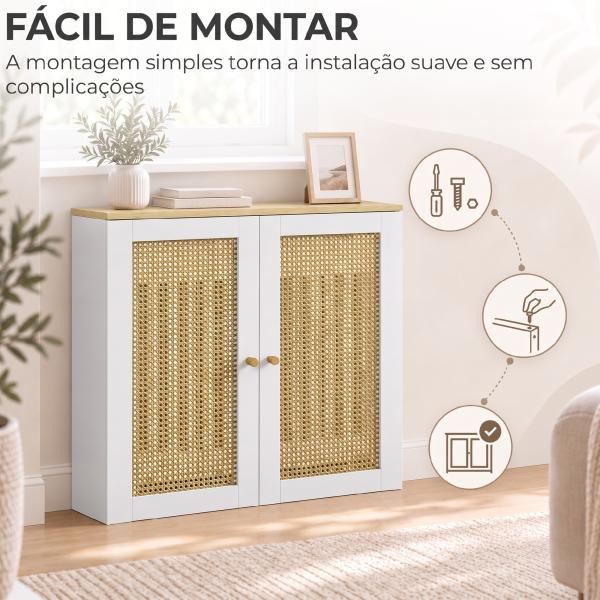 Cobre - radiador com 2 Portas em Rotim para Sala e Quarto 78x19x75 cm Branco