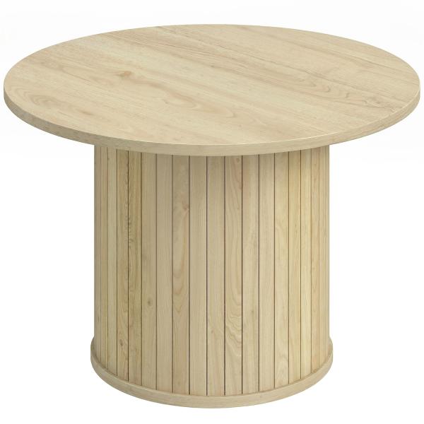 Mesa de Centro Redonda com Base de Coluna de Ripas para Sala de Estar ou Quarto Ø60x40 cm Madeira