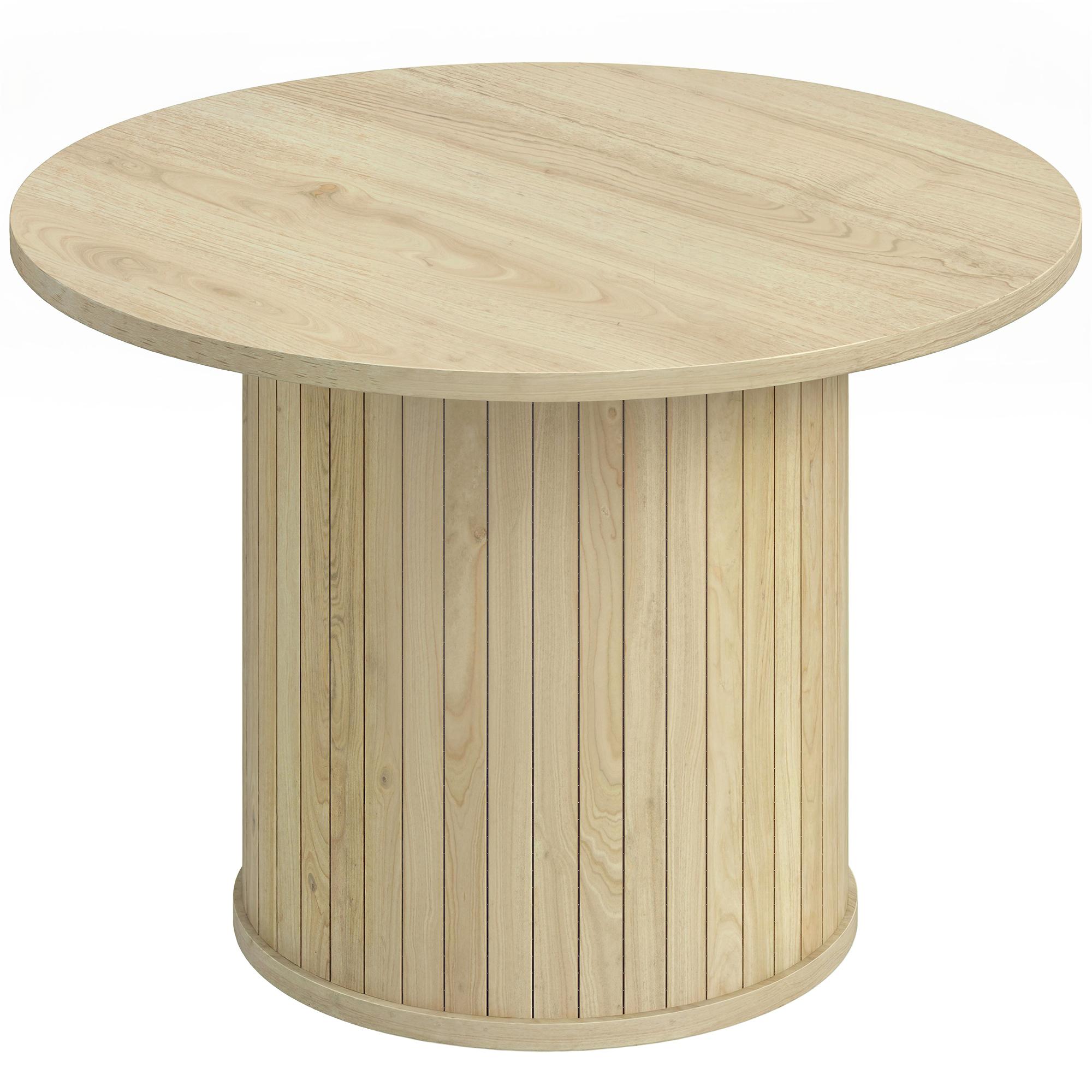 Mesa de Centro Redonda com Base de Coluna de Ripas para Sala de Estar ou Quarto Ø60x40 cm Madeira