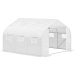 Estufa Tipo Túnel 445x299x200cm com Porta Enrolável 6 Janelas Estufa para Cultivo de Plantas Verduras Branco