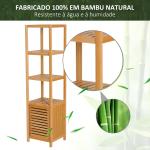 Estantes de bambu para o banheiro Armário alto Livraria Organizador 4 Níveis 1 Porta 36x33x140cm