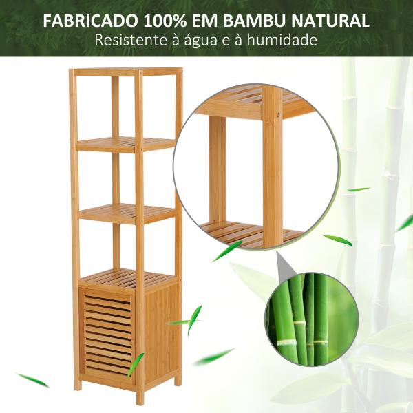 Estantes de bambu para o banheiro Armário alto Livraria Organizador 4 Níveis 1 Porta 36x33x140cm