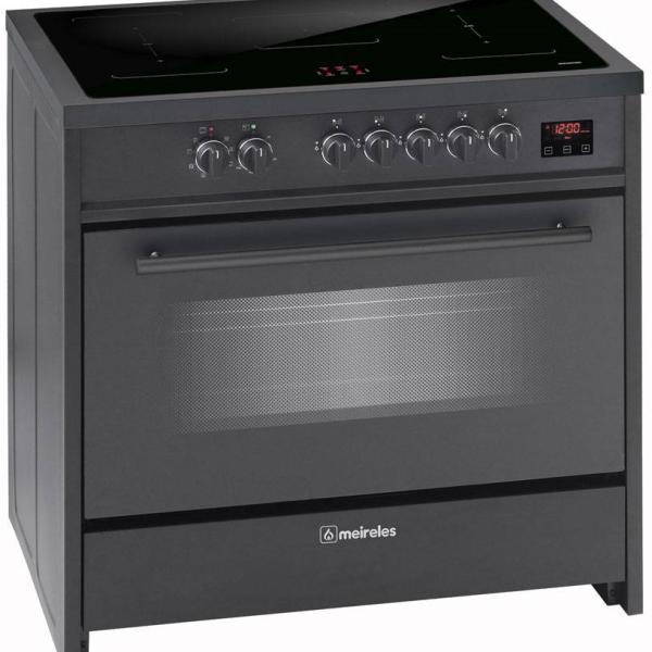 Fogão Vitrocerâmico de Indução E 913 BL 90x60cm 5 Zonas + Forno Elétrico 121L (Preto) - MEIRELES