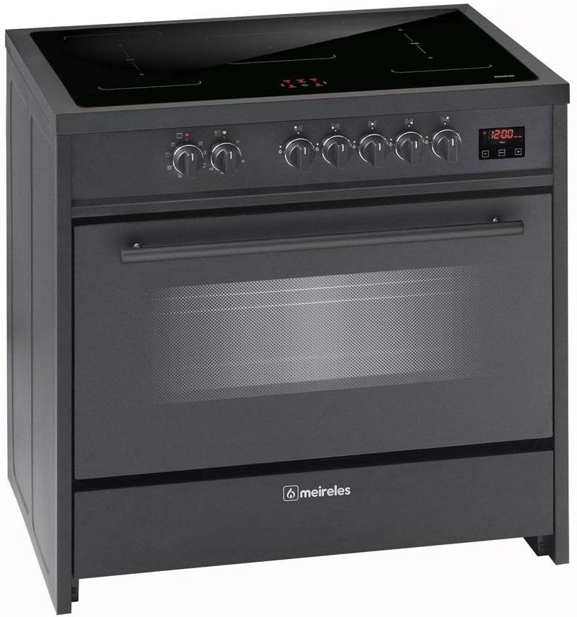 Fogão Vitrocerâmico de Indução E 913 BL 90x60cm 5 Zonas + Forno Elétrico 121L (Preto) - MEIRELES