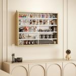 Vitrine de Parede de Madeira com Prateleiras Ajustáveis e 2 Portas Corredeiras de Vidro para Coleções Perfumes 80x9,5x60 cm Madeira e Branco