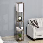 Candeeiro de Pé de Madeira com 3 Prateleiras para Lâmpada E27 Potência Máx. 40W 26x26x160 cm Marrom Rústico