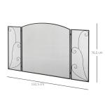 Frente para Lareira de 3 Painéis Dobrável com Dobradiças Estrutura Metálica e Malha Decorativa 132,5x76,5cm Preto