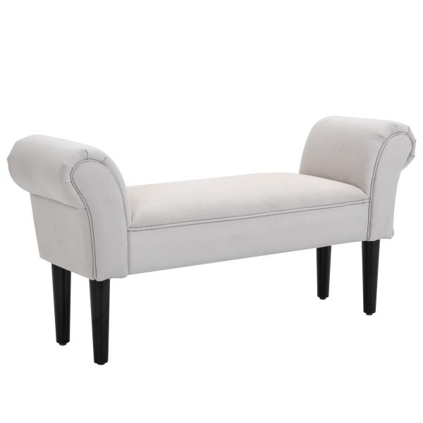 Banco de Pé de Cama Banco com Braços Curvados Estofado e Pés de Madeira Carga Máxima 130kg 102x31x51cm Creme