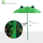 Conjunto de Mesa e Cadeira de Jardim Conjunto de Picnic Dobrável para Crianças Conjunto de Mesa com Chapéu de Sol com Altura Ajustável 100 - 125cm Desenho de Sapo Verde