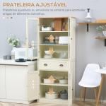 Armário de Cozinha com 2 Portas de Vidro 1 Gaveta e Prateleira Ajustável Móvel Auxiliar de Cozinha 76x40x182,5cm Creme