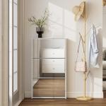 Sapateira Estreita com Espelho para 9 Pares de Sapatos para Corredor Espaços Reduzidos 65x17x114,5 cm Branco