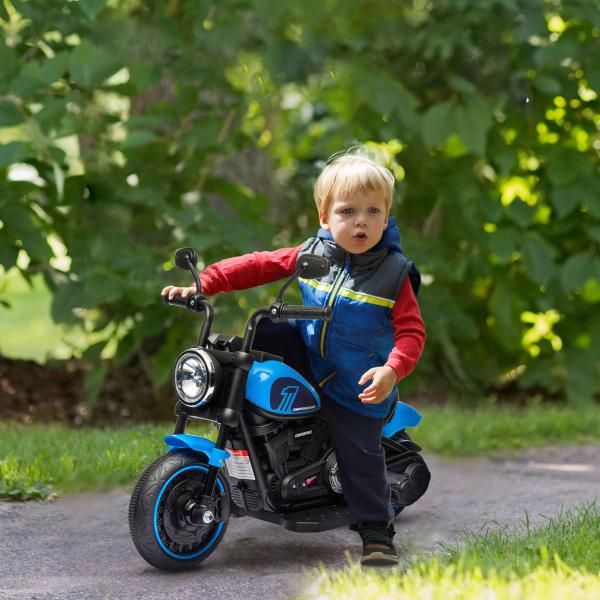 Motocicleta Elétrica para Crianças de 18 - 36 Meses com Bateria 6V Farol e Rodas Auxiliares Removíveis 76x42x57 cm Azul
