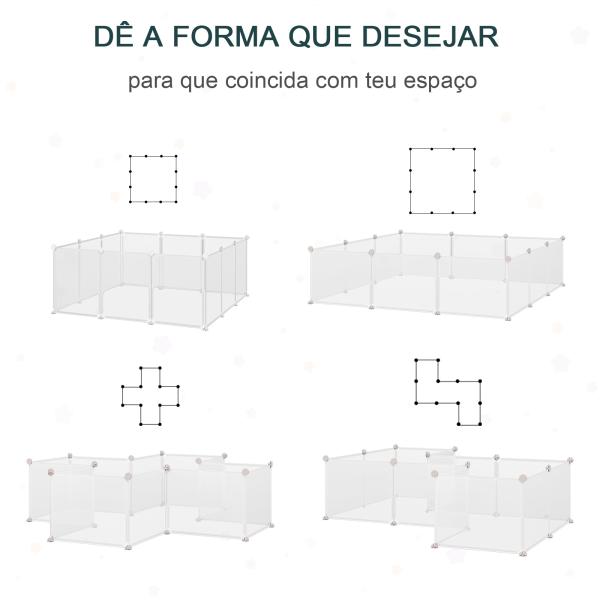 Recinto para Pequenos Animais Modular de Metal com 12 Painéis e 24 Conectores para Coelhos Porquinhos da Índia 105x105x45 cm Branco