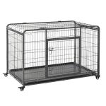 Gaiola dobrável de metal com rodas e freios Bandeja removível e porta com travas125x76x81 cm Cinza escuro