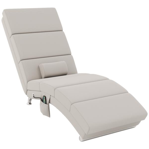 Poltrona Relax Reclinável com 8 Pontos de Massagem, Aquecimento Lombar, 5 Modos, Comando e Bolso Lateral, Branco Creme