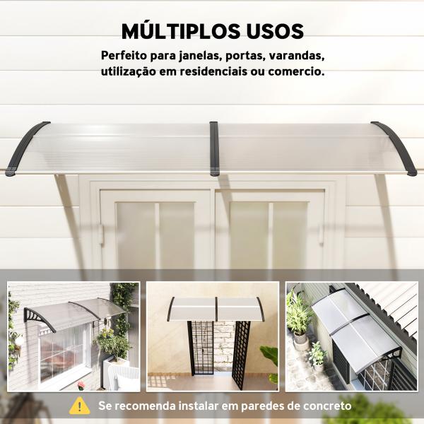 Marquise para Portas e Janelas 195x75cm Marquise com Proteção para Sol e Chuva com Painéis de Policarbonato Transparente