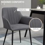 Conjunto de 2 Cadeiras de Sala de Jantar Estofadas em Linho com Encosto e Pés de Metal 59,5x56,5x81 cm Cinza