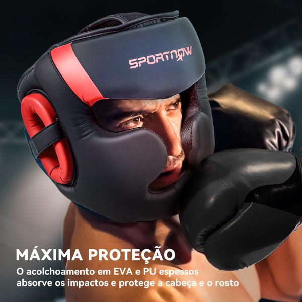 Capacete de Boxe com Correia Ajustável Protetor de Cabeça para Artes Marciais Karate Tamanho L Vermelho e Preto