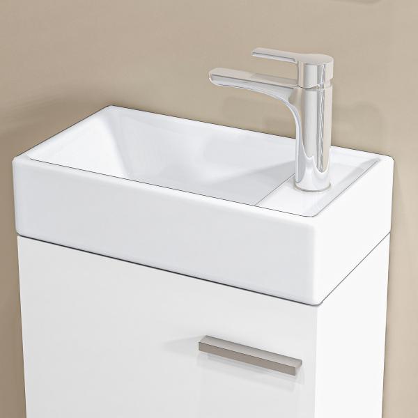Móvel de Casa de Banho com Lavatório Móvel de Casa de Banho com Porta com Fechamento Suave e Armário 40x23x50 Branco Brilhante