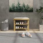 Banco Sapateira de Bambu Sapateira com Assento Almofadado 2 Prateleiras para 6 Pares de Sapatos 60x29x49 cm Madeira e Creme