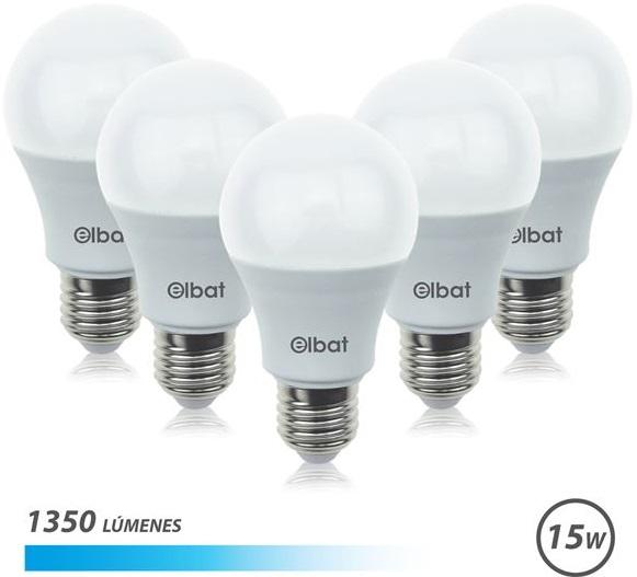Pack 5x Lâmpadas LED A60 15W 1350LM E27 6500K - ELBAT