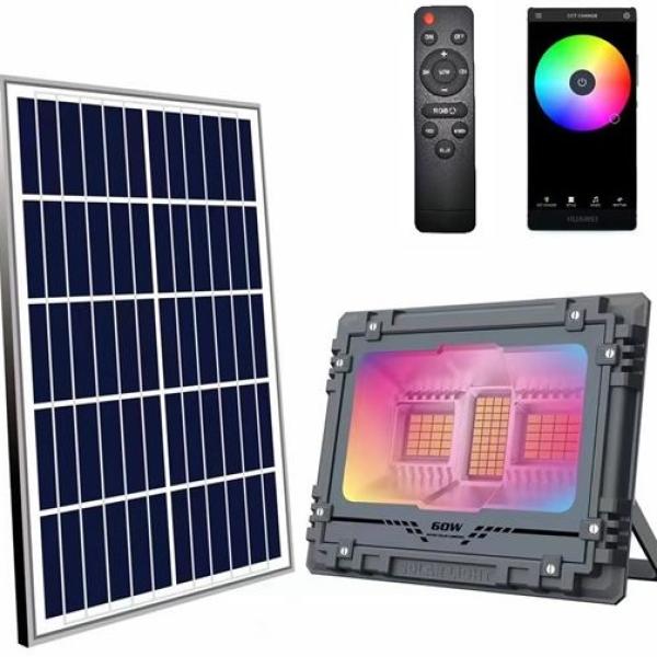 Projetor LED RGB 60W 515Lm + Painel Solar c/ Comando - ELBAT