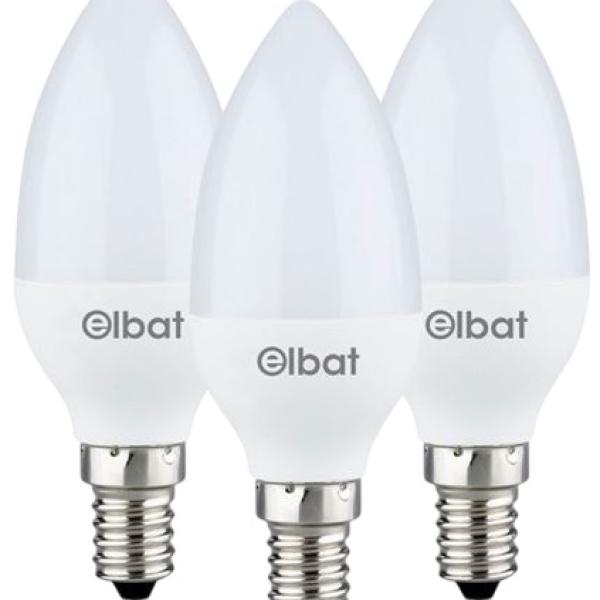 Pack 3x Lâmpadas LED E14 C37 6W 6000K 500Lm - ELBAT