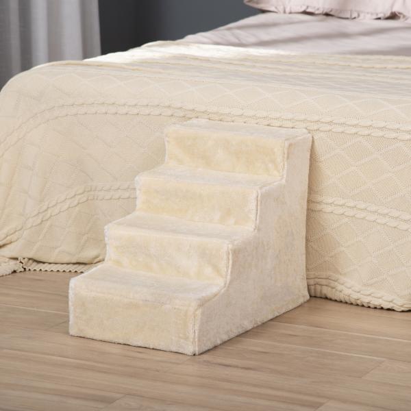 Escada para Animais de Estimação com 4 Degraus 2 em 1 com Capa Removível e Lavável Escada 60x35x44 cm Bege