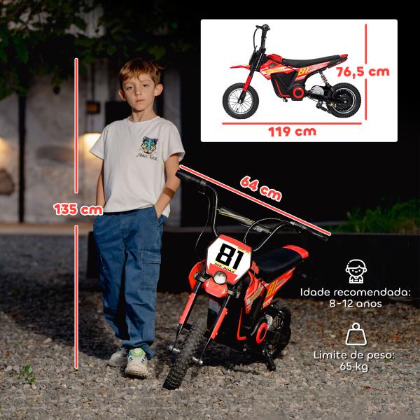 Mota Elétrica para Crianças 24V com Motor 250W Velocidade de 6 - 16km/h Rodas de 30,5 cm para Crianças de 8 - 12 Anos Vermelho
