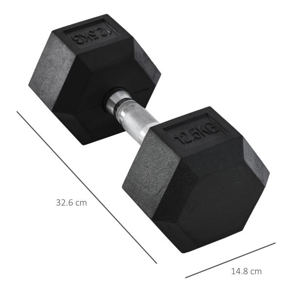 Haltere Hexagonal 12,5 kg em Ferro Fundido Pesos de Aço Revestidos a Borracha com Pega Texturizada para Musculação Preto